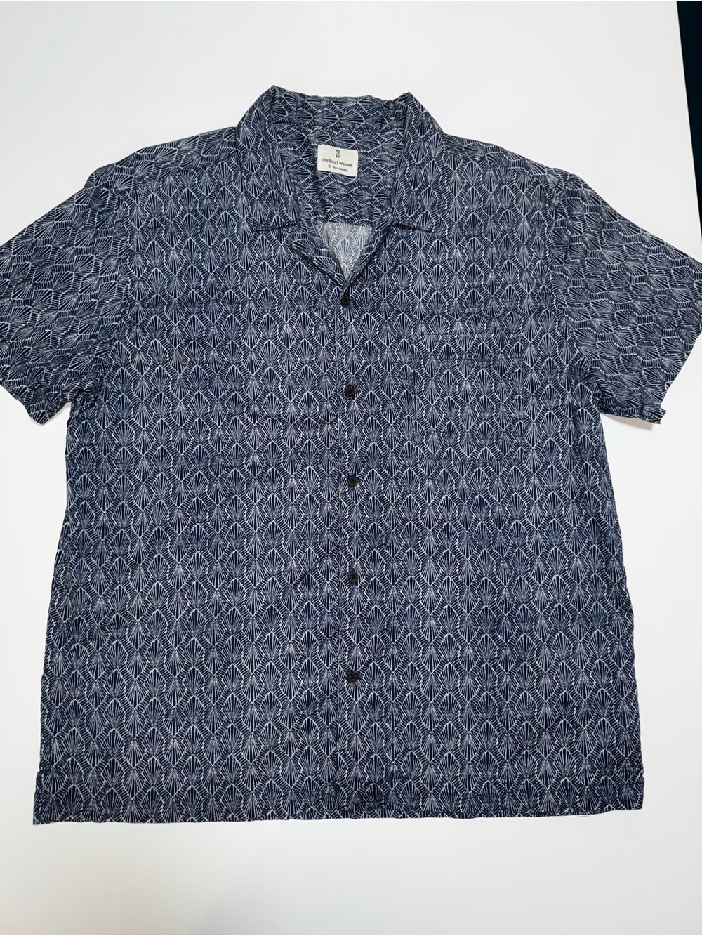 Mutual Weave Men’s Cotton Woven Geometric Button-Up Shirt, Short Sleeve, XL